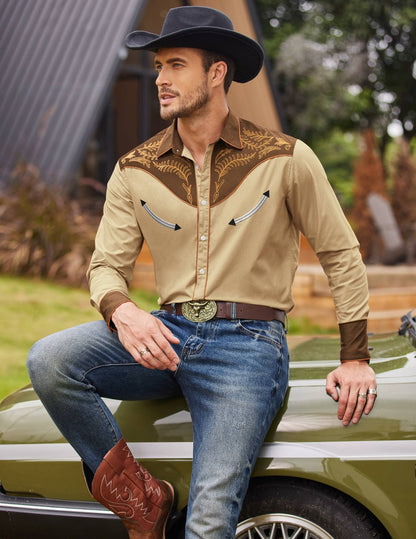 COOFANDY Men's Western Cowboy Shirt Embroidered Button Down Long Sleeve Shirts