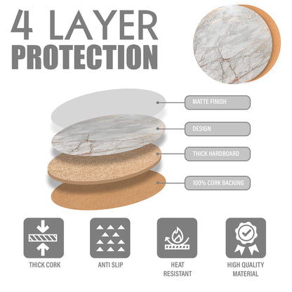 Dainty Home Marble Cork Place Mats Round Rose Gold 15"x15" Set of 2 Washable Placemats Heat Resistant Placemats Non Slip Table Placemats