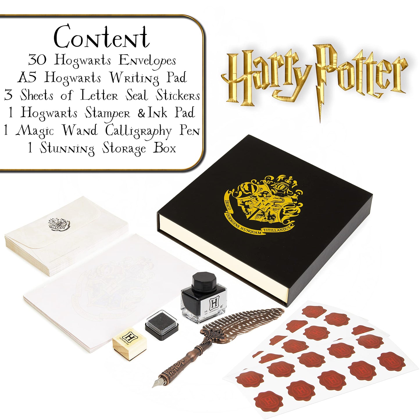 Harry Potter Calligraphy Set With Feather Quill Pen Ink A5 Paper Envelopes Stamp Stickers Fun Writing Kit Gifts for Kids