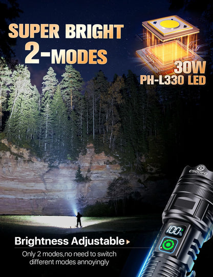 Esgofo Rechargeable Flashlights High Lumens 2000 2 Modes High/Low, Super Bright Magnetic LED Flashlight Long Distance 3280FT, Powerful Long Lasting Strong Flash Light USB C with Clip for Hiking