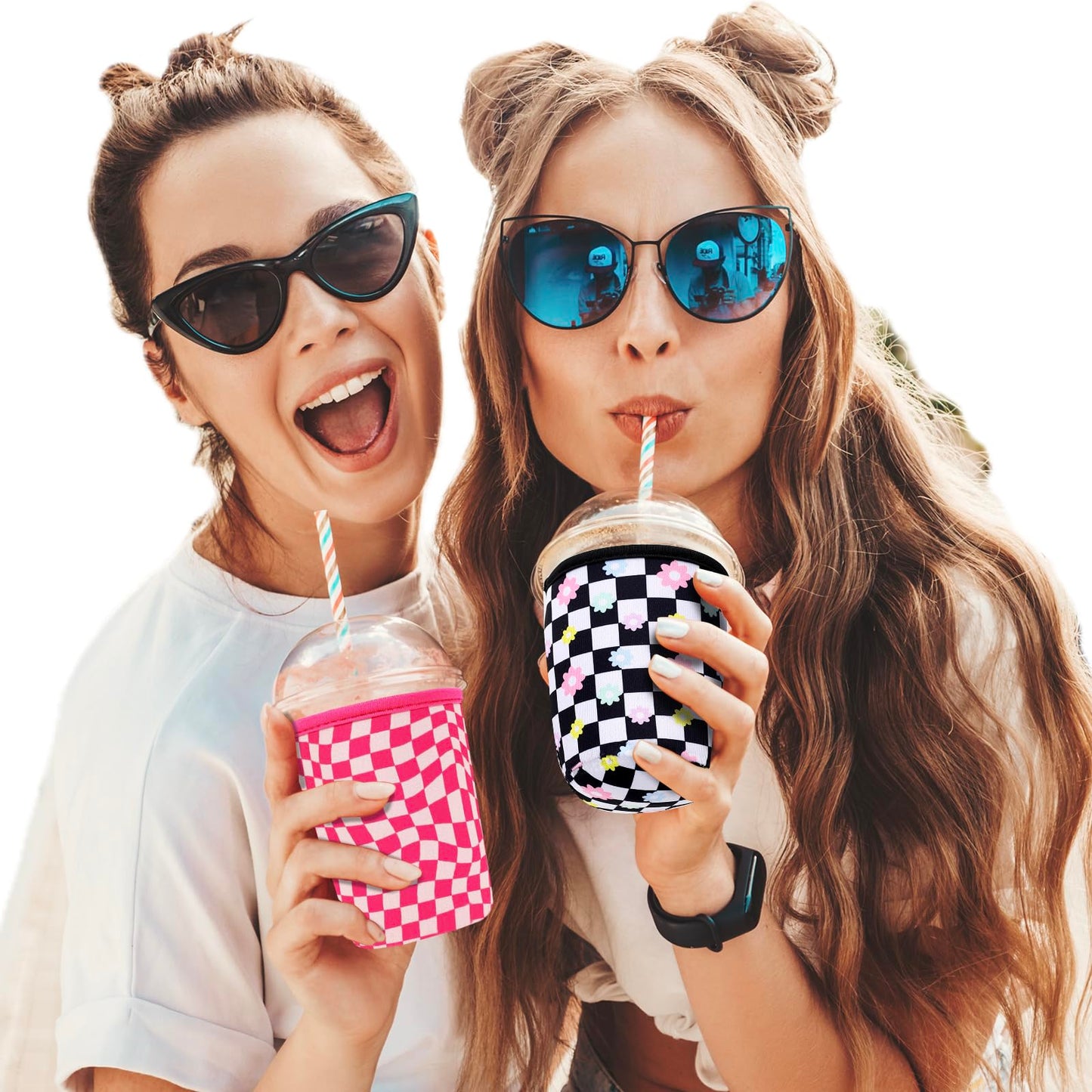 3 Pack Reusable Neoprene Sleeve for Iced & Hot Drinks, Compatible with Starbucks, Dunkin' Coffee Cup. (Happy Halloween)