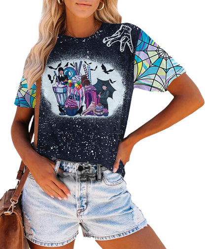 Wednesday Shirt Women Wednesday Addams Shirt Funny Halloween Movie Bleached Tee Tops