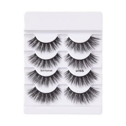 KISS Lash Couture Triple Push-Up False Eyelashes, 'Bombshell', 14 mm, Includes 4 Pairs Of Lashes, Contact Lens Friendly, Easy to Apply, Reusable Strip Lashes