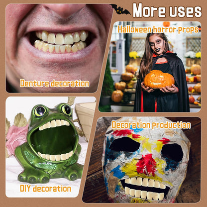 56 Pcs False Teeth Dental Complete Acrylic Resin Denture Teeth, 2 Set Whole Teeth Synthetic Polymer Denture Tooth, 23 Shade A2 Upper + Lower Dental Materials for Replacement, DIY, or Halloween