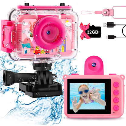 GKTZ Kids Camera - Waterproof Underwater Camera for Kids, Christmas Birthday Gifts for Girls Age 3-12, 1080P HD Children Digital Action Camera, Pool Toys for Kids Age 4-12