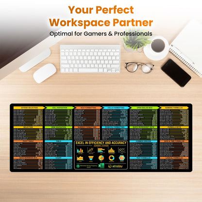 Excel Shortcuts Mouse Pad - Extended XL Office Keyboard Mat (31.5" x 11.8") Inch, Excel Mouse Pad Shortcuts, Stitched Edges | Non-Slip Base Excel Cheat Sheet Desk Pad