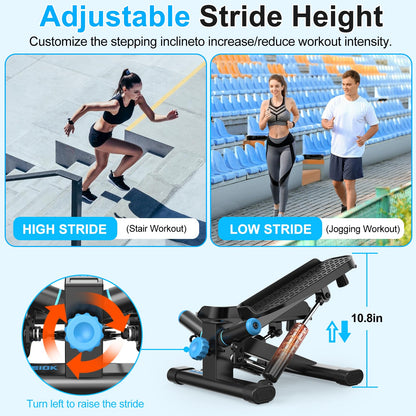 DLAEIOK Steppers for Exercise at Home, Twist Stepper with 350LBS Loading Capacity, Mini Stepper with Resistance Bands, Hydraulic Fitness Stair Stepper for Home with LCD Monitor