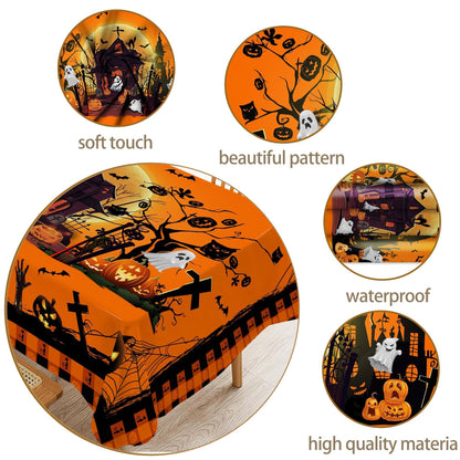 Hexagram Halloween Tablecloth Rectangle Pumpkin Tablecloths 60 x 84 inches Castle Ghost Table Cloth
