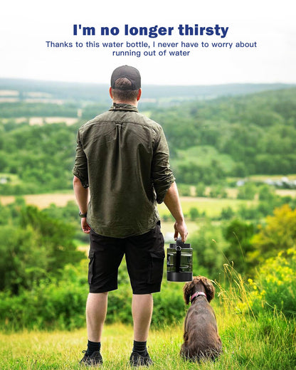 77oz Large Dog Water Bottle - Portable Travel Dog Water Dispenser & Bowl - Leak-Proof Pet Water Jug for Hiking, Camping, Walking & Car Trips, Black