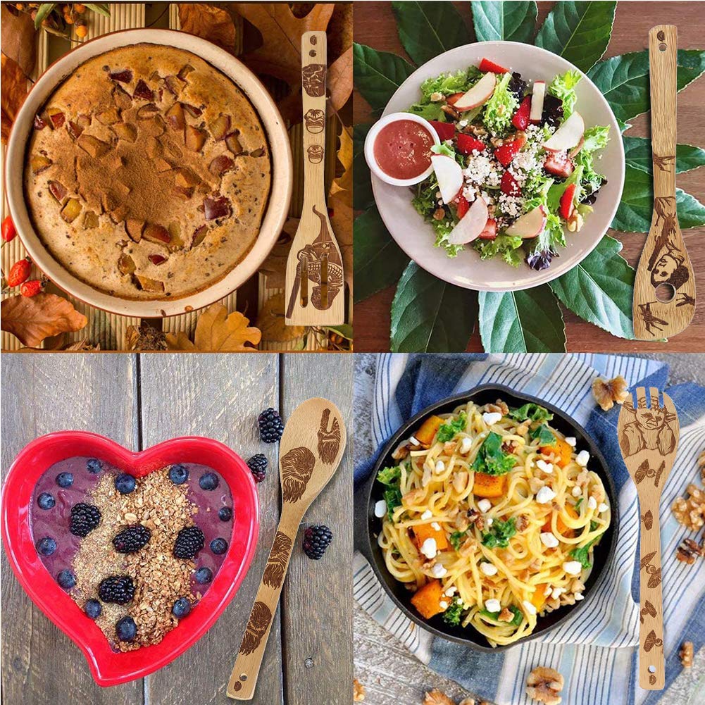 5 PCS Star War Burned Wooden Spoons Cooking Organic Spoons Turners Carved Spatulas Non-Stick for Cookware Kitchen Gadgets - Premium Quality Gifts for Housewarming and Wedding