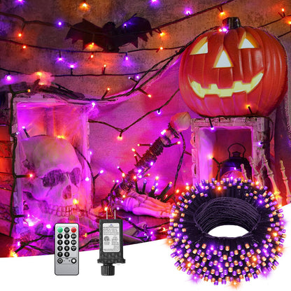 JIXXULVU 125 FT 380 LED Halloween String Lights, Outdoor Waterproof Black Wire with 8 Modes, Timer & Memory, Plug-in Halloween String Lights for Indoor Yard Tree Decorations, Purple & Orange