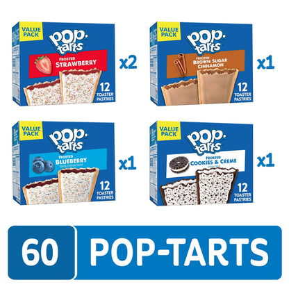Pop-Tarts Toaster Pastries, Breakfast Foods, Kids Snacks, Variety Pack (60 Pop-Tarts)