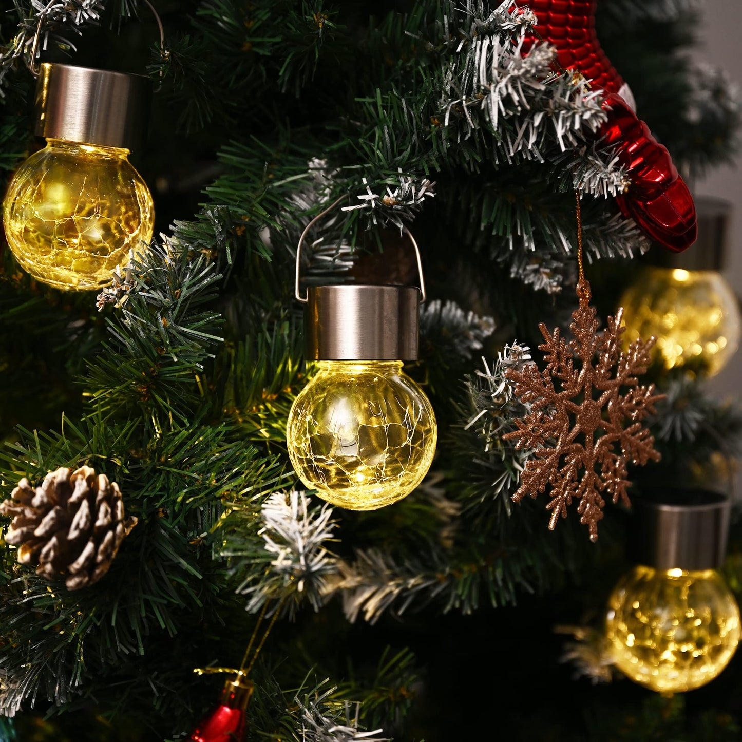 GIGALUMI Solar Lights Outdoor Waterproof ,12 Pack Solar Hanging Lights Garden Decor,Gifts for Women Mom Grandma,Solar Outdoor Lights Lantern Cracked Glass for Yard, Fence, Tree(Warm White)