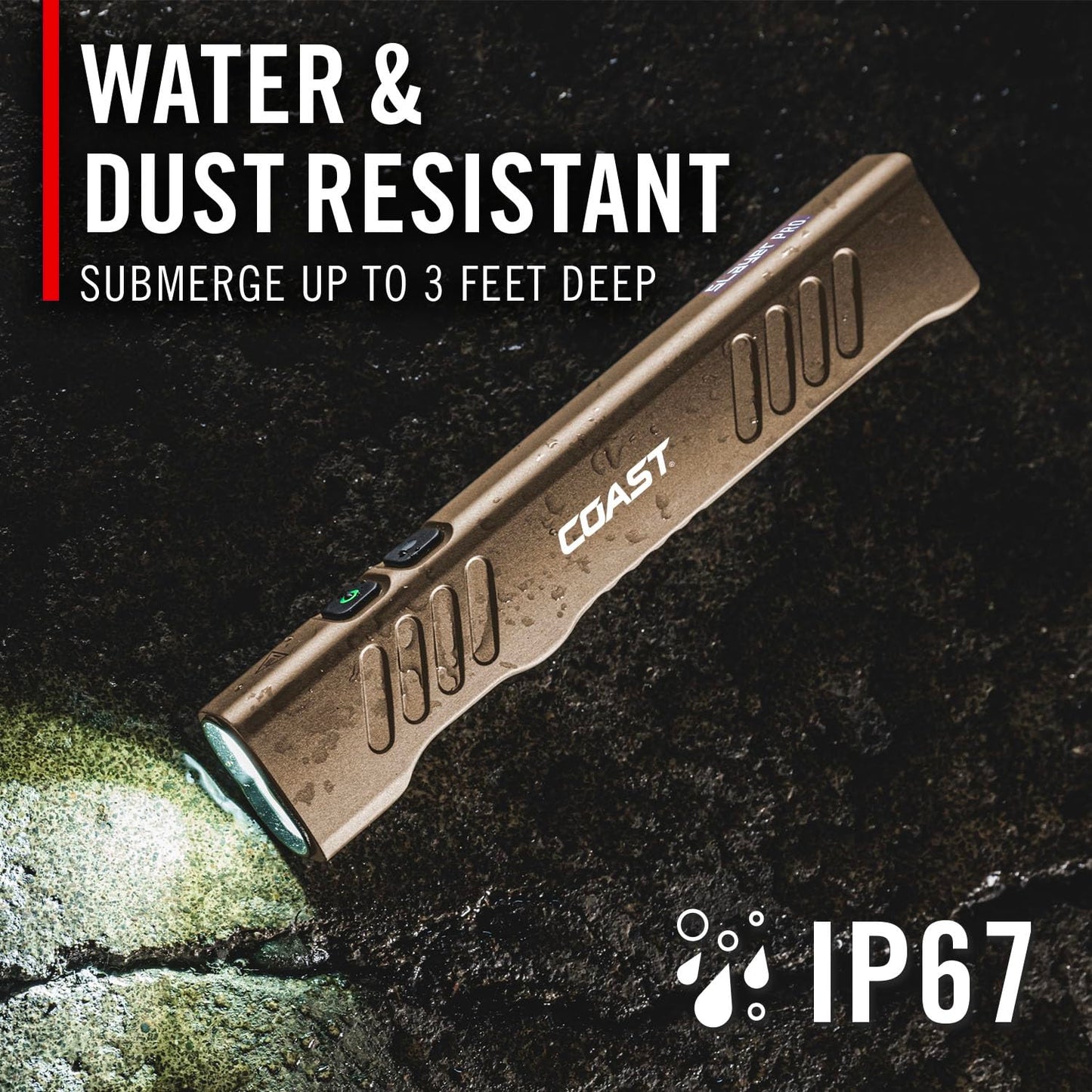 Coast Slayer 1150 Lumen USB-C Rechargeable LED Flashlight with Spot/Flood, Memory Mode and Pocket Clip, Dune