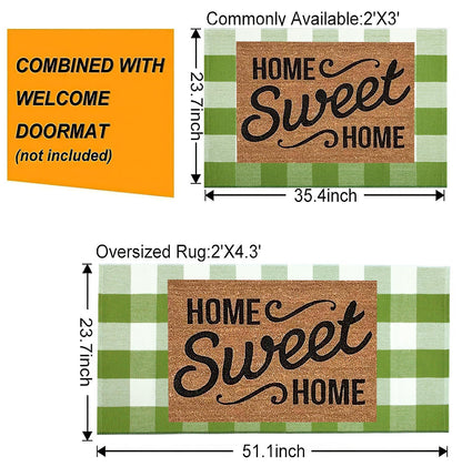 Green and White Buffalo Outdoor Rug 24''x51''Checkered Plaid Front Porch Rug Cotton Woven Machine Washable Door Mat Outdoor for Layered Doormat Hello Welcome Door Mat Kitchen Farmhouse Entryway