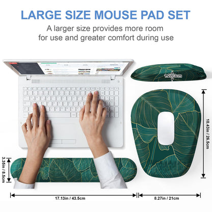 Laokiiy Mouse Pad with Wrist Rest, Comfortable Memory Foam Wrist Rest for Computer Keyboard, Ergonomic Mouse Pad Set for Easy Typing & Pain Relief for Office & Home, Green