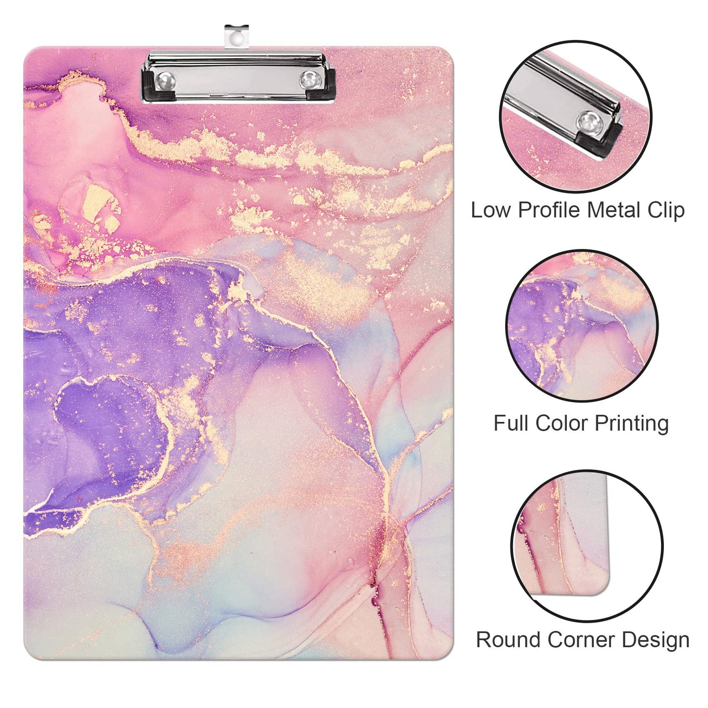 Fashion Clipboard, A4 Letter Size Wooden Decorative Clipboards for Teacher, Nurse, Doctor,Student and Kids, Cute Design for Standard Size 12.2" x 8.9" (C-Pink Purple Marble)