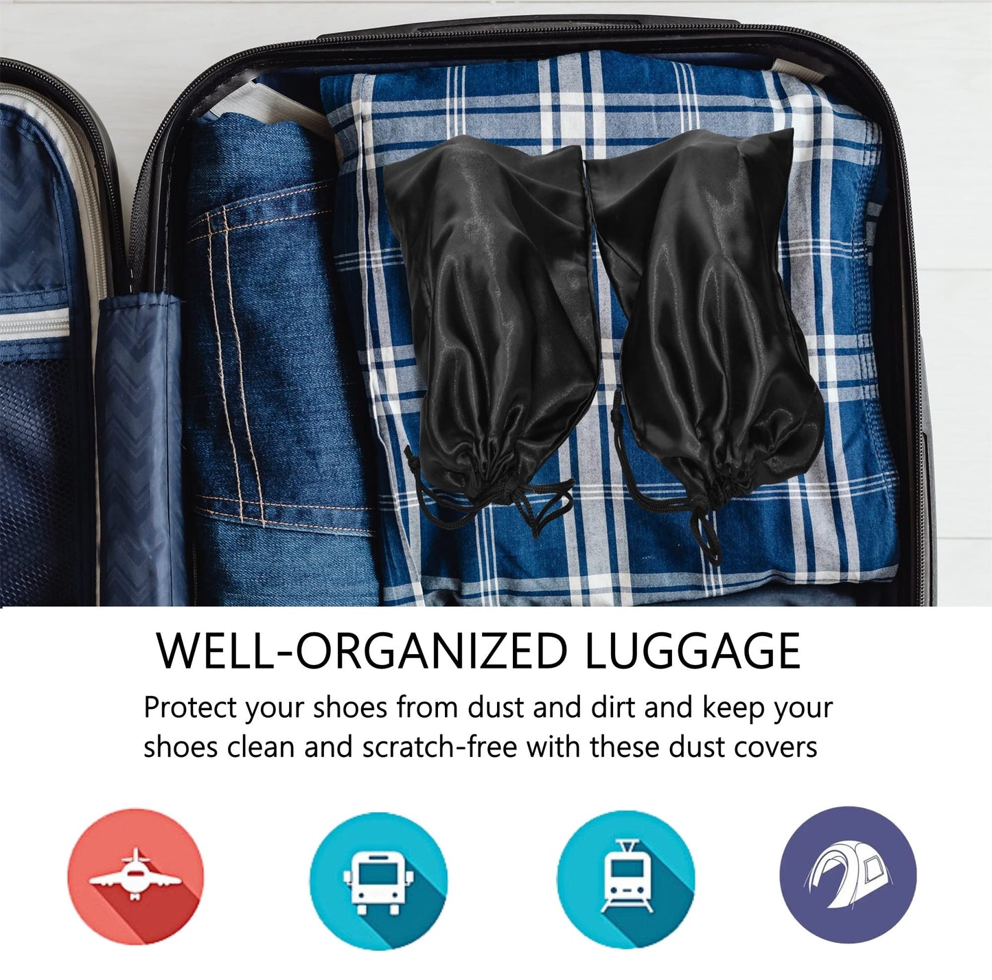 GONGKANGYUAN 4 Pack Shoe Bags for Travel Satin Fabric Shoe Bag with Drawstring for Men Women Travel Protecting Storing Shoes