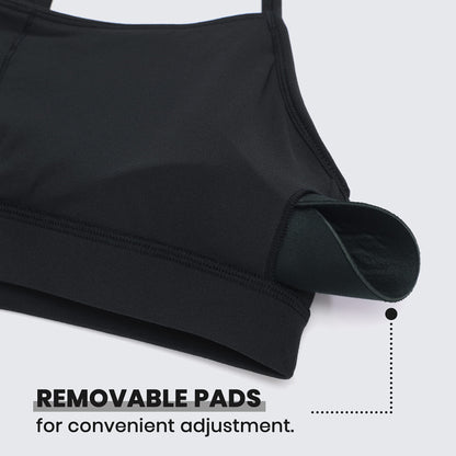 CRZ YOGA Butterluxe Womens Y Back Sports Bra - Padded Racerback Low Impact Spaghetti Thin Strap Workout Yoga Top Black Medium