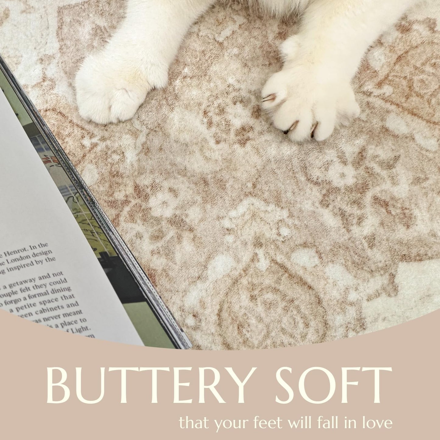 jinchan Washable Area Rug 3x5 Entryway Rug - Distressed Spring Floral Low-Pile Soft Non Slip Indoor Floor Carpet for Kitchen Bedroom Entrance Laundry Living Room(3x5ft,Tan)