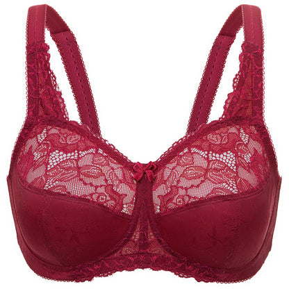 DELIMIRA Women's Lace Wireless Plus Size Bra Sexy Full Coverage Unlined Bralette Cranberry 36DD