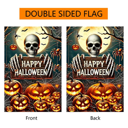 abzdfty Halloween Garden Flag 12x18 Inch Double Sided Pumpkin Skeleton Garden Flag Halloween Decorative Yard Flag for Outside, Patio, Porch and Lawn