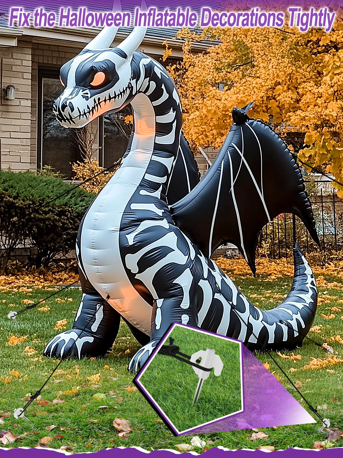 12 Pcs Halloween Metal Inflatables Stakes - Heavy Duty Inflatable Stakes and Tethers, Yard Ground Blow Up Stake Pegs for Halloween Outdoor Inflatable Decoration Tie Downs Gifts