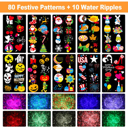 2025 Upgraded Brighter Halloween Decorations Projector Lights for Home, Display 8 Patterns at A Time (Ocean Wave & Patterns), 8 Themes Holiday Projector Halloween’ Day House Decoration Light Show