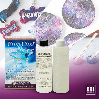 Environmental Technology EasyCast Crystal Clear Casting Epoxy Mix (2-Part Kit) For Coating of Small Arts & Crafts, Wood, Jewelry Making | Low Odor & Solvent Free | 8 oz Resin + 8oz Hardener (16 ounce)