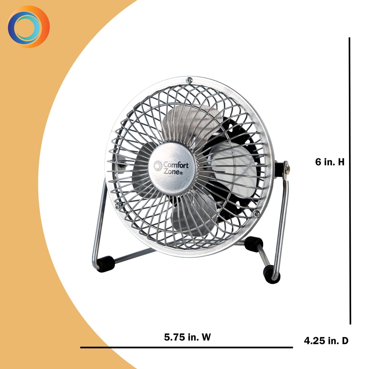 Comfort Zone 4-inch All-Metal Desk Fan with USB or Power Cord, Single Speed, 360 Degree Adjustable Tilt, Compact & Durable Mini Electric Fan for Home, Office or Travel Use, Silver