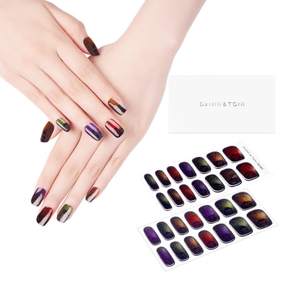 DANNI & TONI Semi Cured Gel Nail Strips Halloween Ghost Cat Eye Gel Nail Wraps Gift for Woman | Spooky Night