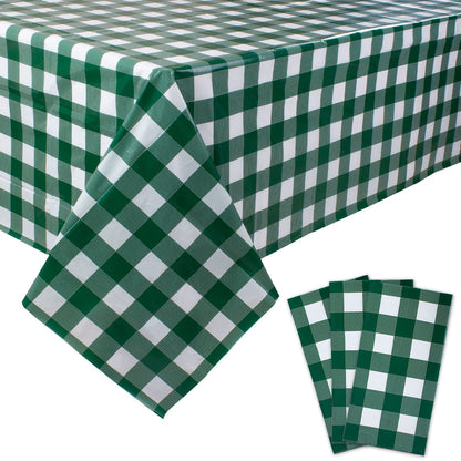 Kesfey 3 Packs Green and White Checkered Tablecloths 54 x 108 Inches Disposable Plastic Gingham Tablecovers Waterproof Rectangle Picnic Party Table Covers for Birthday Party Supplies Christmas