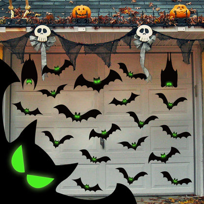 24 Pcs Halloween Garage Door Decorations Magnets Bats with Glow in The Dark Eyes Luminous Magnetic Black Bats Stickers Halloween Decorations for Garage Door Car Refrigerator