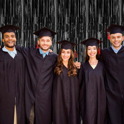 2 Pack 2025 Graduation Party Decorations, 3.28 FT x 7.05 FT Black Backdrop, Metallic Graduation Photo Backdrop Fringe Curtains Tinsel Backdrop Foil Streamer, Grad Party Supplies Photo Booth Props