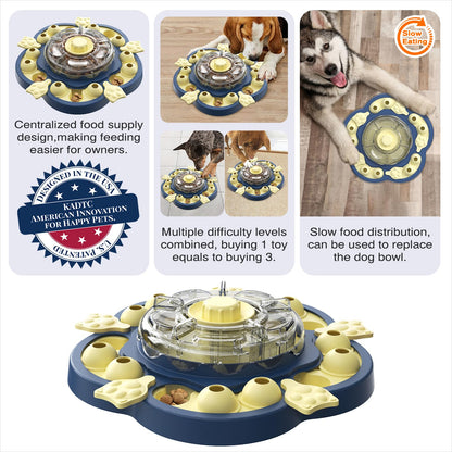 KADTC Dog Spinning Puzzle Toy Level 3 in 1 Treat Dispenser Kibble Dispensing Toys for Small/Medium/Large Dogs Slow Food Puzzles Feeder Puppy Brain Mental Stimulation Interactive Enrichment Mind Game