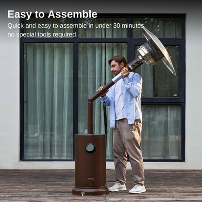 EAST OAK 50,000 BTU Patio Heater for Outdoor Use With Round Table Design, Double-Layer Stainless Steel Burner and Wheels, Outdoor Patio Heater for Home and Commercial, Bronze, 31.9" x 31.9" x 86.6"