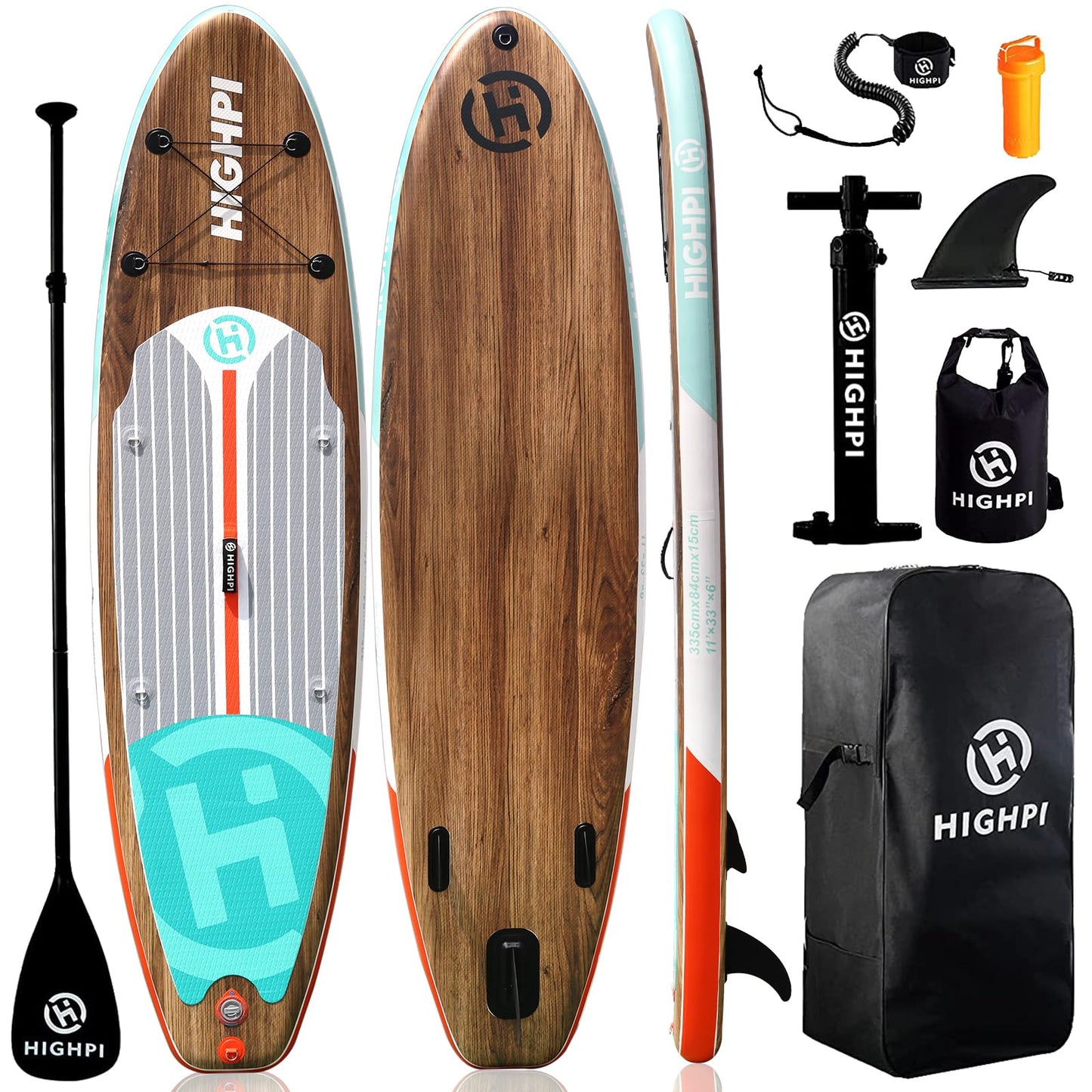 Highpi 11ft Inflatable Stand Up Paddle Board for Youth and Adults – Wide Sup with Premium Accessories, Blow Up Paddleboard for Surfing, Fishing, Yoga & More