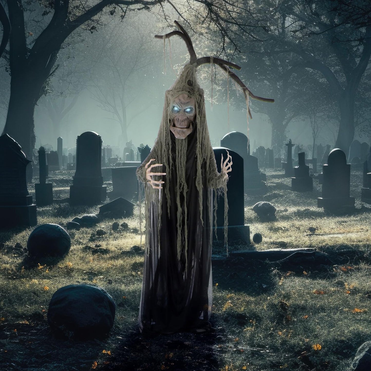 Haunted Hill Farm Life-Size Haunted Talking Tree Halloween Animatronic with Moving Mouth, Lights and Sound, Touch Activated and Battery Operated Indoor or Covered Outdoor Halloween Decorations