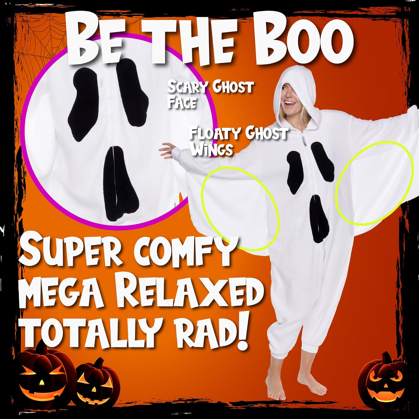 FUNZIEZ! Ghost Costume Pajamas - One Piece Jumpsuit For Adults (White, Medium)