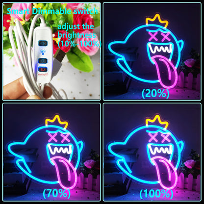King Boo Neon Sign Ghost Led Neon Light with Dimmable Switch Gaming Neon Sign for Kids Game Room Man Cave Birthday Halloween Decor Christmas Gift