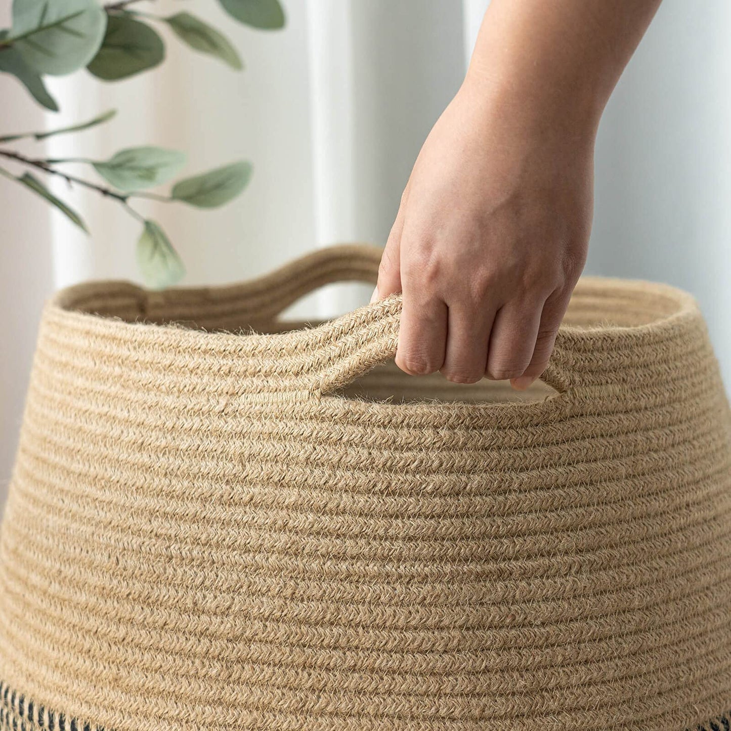 Goodpick 80L Jute Woven Rope Laundry Hamper - Collapsible Clothes Hamper for Bedroom and Laundry Room, 25.6" x 17.7" Tall Modern Baskets for organizing and décor Room