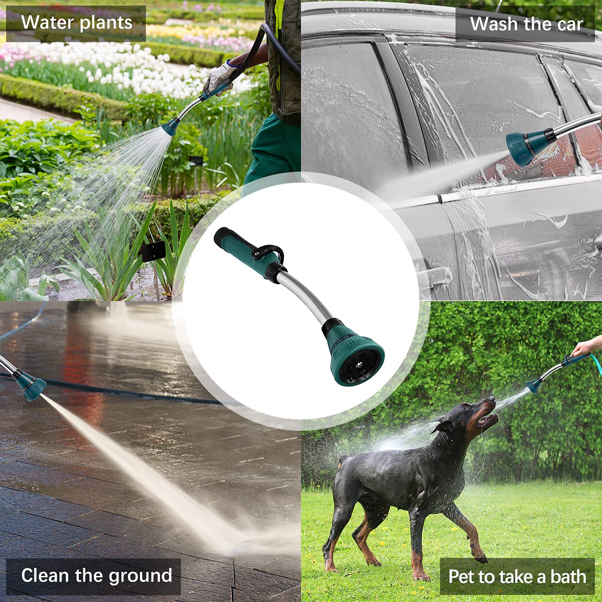 Cytheria Watering Wand,15 in Garden Hose Nozzle Sprayerwith 8 Adjustable Watering Patterns Rain Wand and Thumb Control Shut Off Valve for Car Washing,Watering Seedling Beds,Flowers,Lawn (Green)
