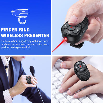 Dinofire USB Type C Wireless Presenter Remote Presentation Laser Pointer Finger Ring PowerPoint Clicker-Slide Advancer for Mac Laptop Class Office