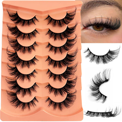 False Eyelashes Strip Lashes Wispy Yasnai Cat Eye Lash Fake Eyelash Natural Look Volume 18mm Mink Fluffy Fox Eyelashes 7 Pairs Pack 9D