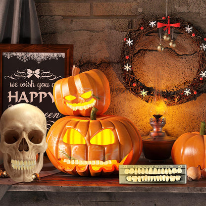 56 Pcs False Teeth Dental Complete Acrylic Resin Denture Teeth, 2 Set Whole Teeth Synthetic Polymer Denture Tooth, 23 Shade A3 Upper + Lower Dental Materials for Replacement, DIY, or Halloween