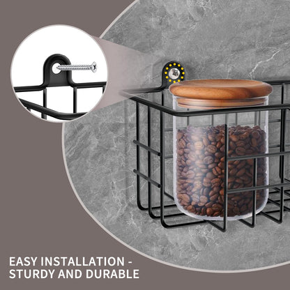 Spice Rack Organizer Wall Mount, Spice Organization Storage Shelf for Cabinet Door, 2 Packs Wall Spice Rack Saving Space for Kitchen, Black