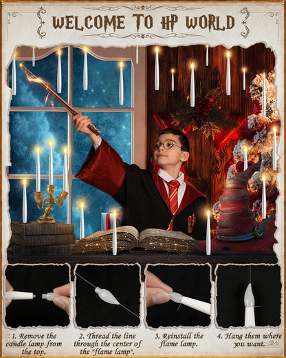 Floating Candles with Wand 10PCs - Magic Hanging Candles Halloween Decorations Flameless Taper Candles with Remote, Floating Lights Gifts for Window Home Bedroom Wedding Birthday Party Indoor Decor