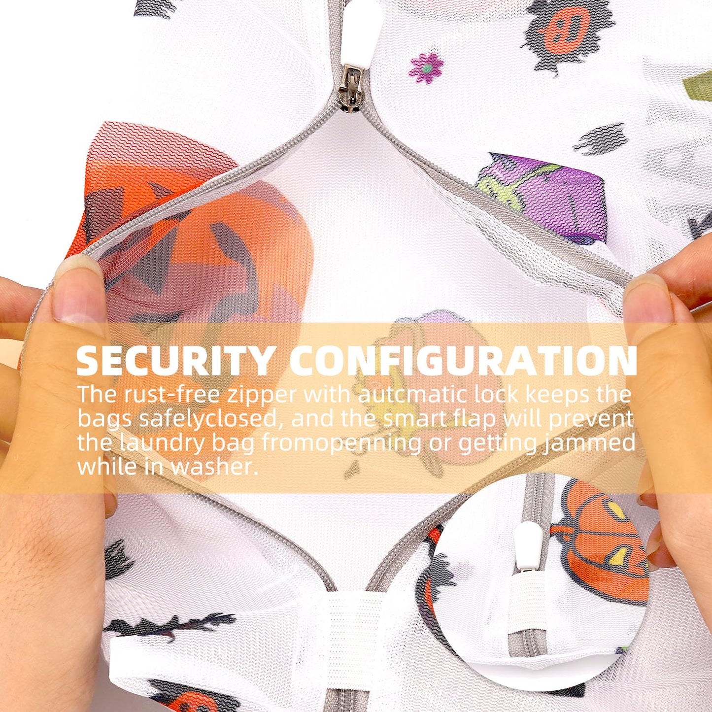 3Pcs Halloween Durable Mesh Laundry Bag, Durable Laundry Bags with Premium Zipper for Indoor Home Decor (Halloween 02)