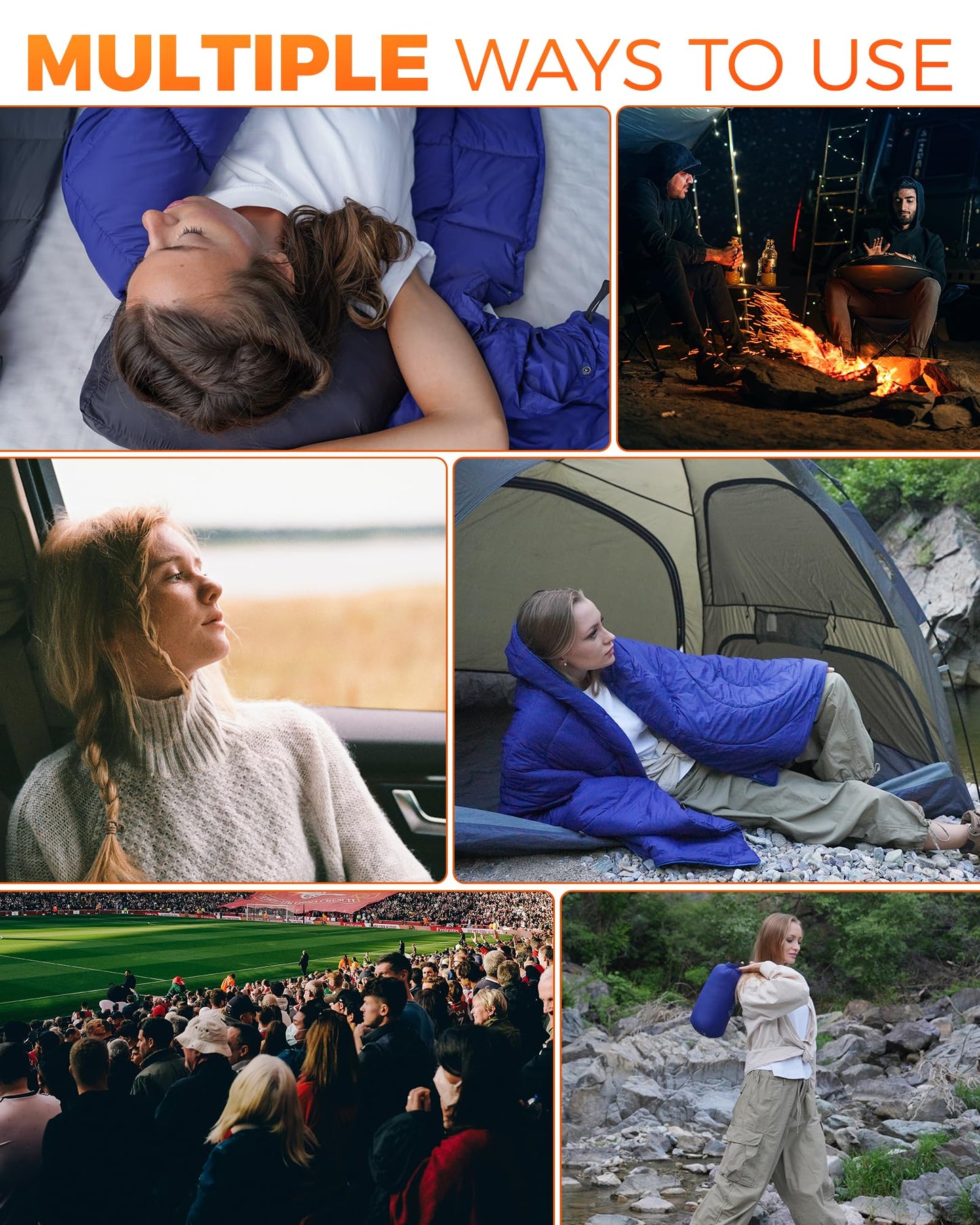 KingCamp Ultralight Camping Blanket, Packable Down Alternative Puffy Wearable Blankets Weatherproof Warm Package Quilt with Snap Buttons for Outdoor Hiking Travel Picnic Stadium (69" L x 53" W, Navy)