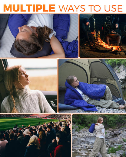 KingCamp Ultralight Camping Blanket, Packable Down Alternative Puffy Wearable Blankets Weatherproof Warm Package Quilt with Snap Buttons for Outdoor Hiking Travel Picnic Stadium (69" L x 53" W, Navy)